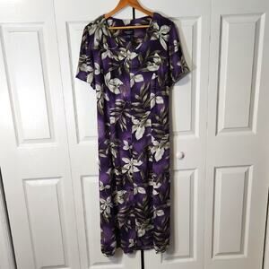 Variations Woman Purple Maxi Dress Size 18W Tropical Button Front Vacation Tie
